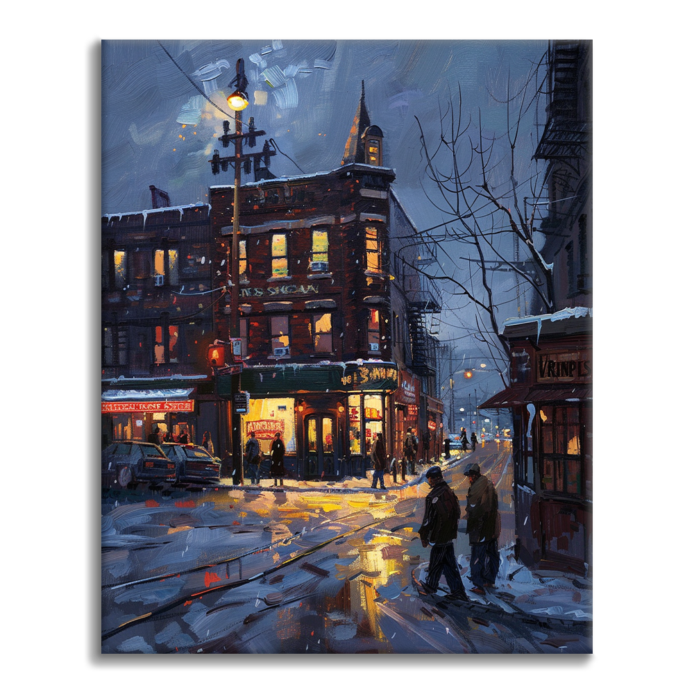 Esquina de la ciudad al anochecer – pintar por números