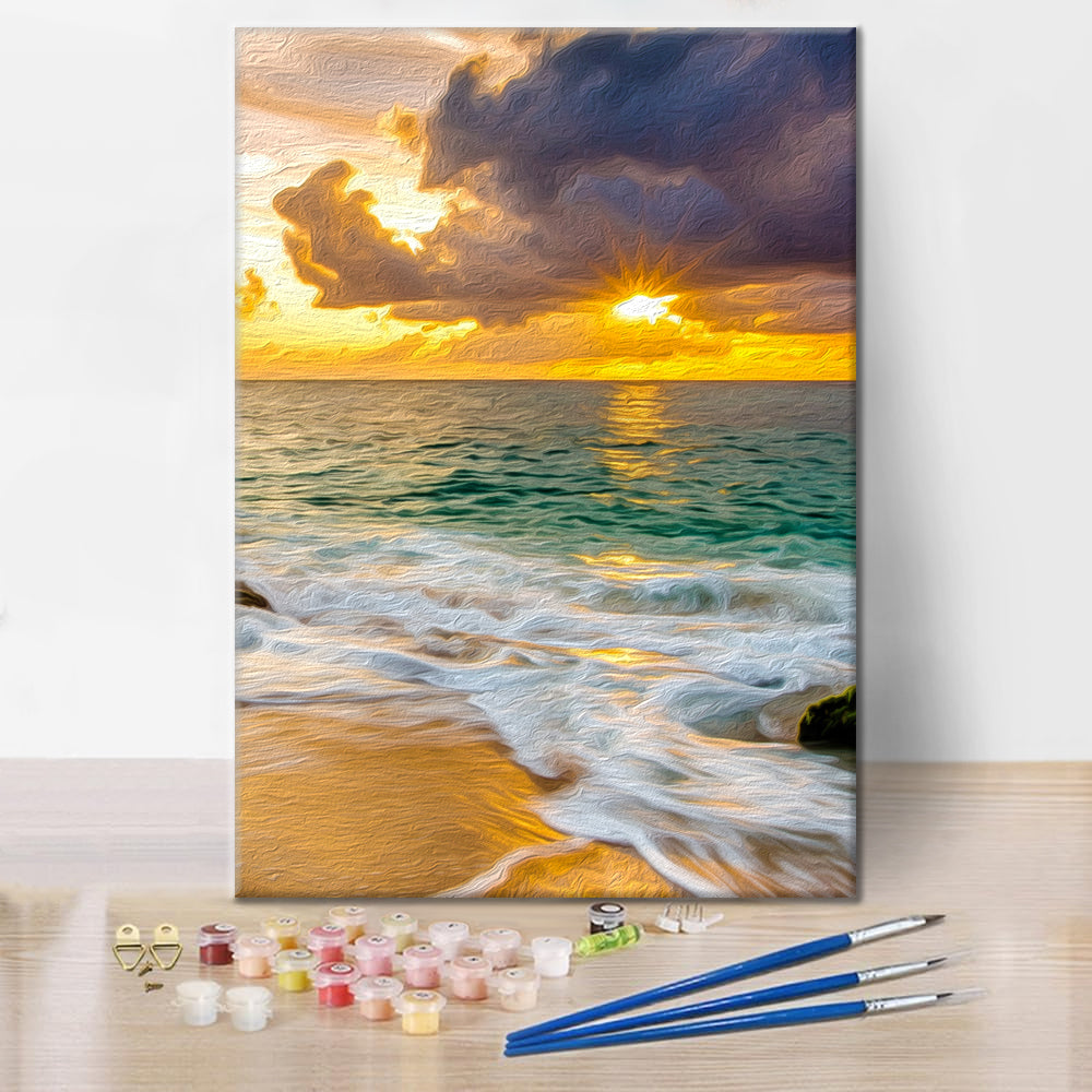 Colorida playa Atardecer Naturaleza - Pintura por números