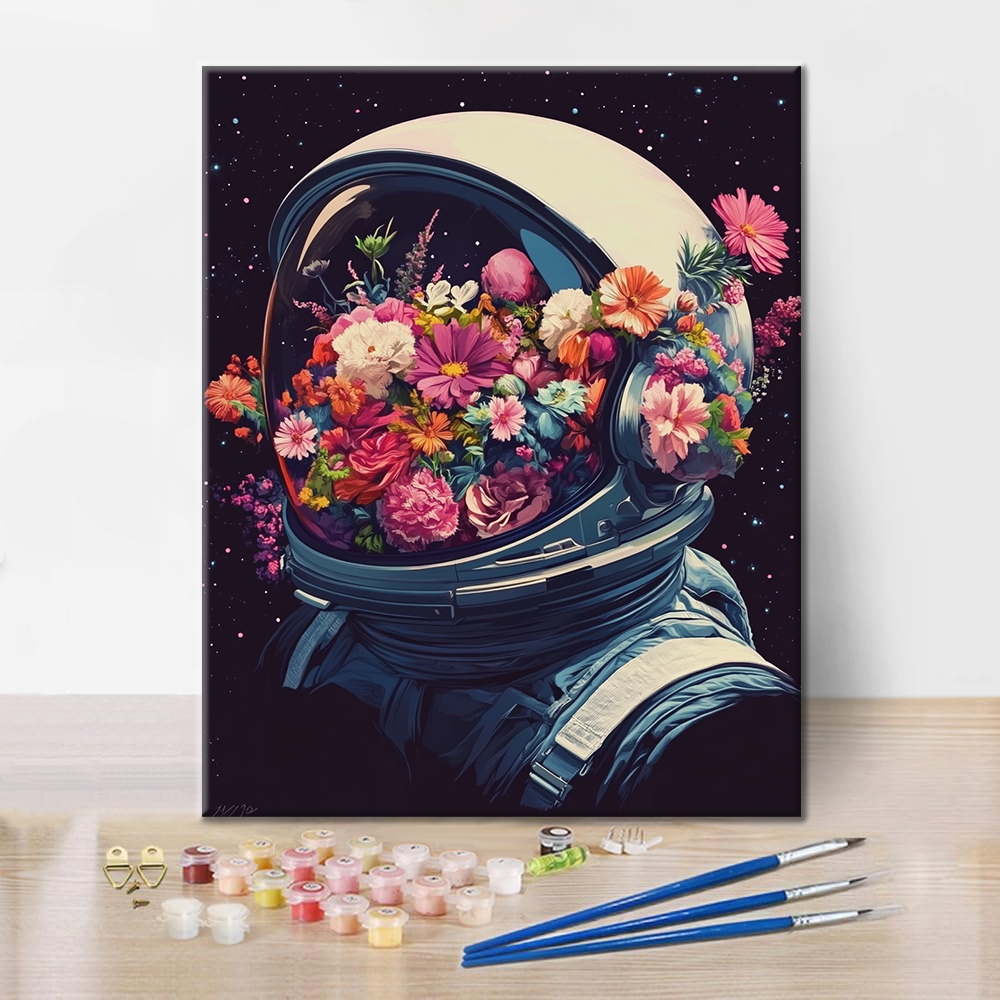 Casco espacial lleno de flores - Pintura por números