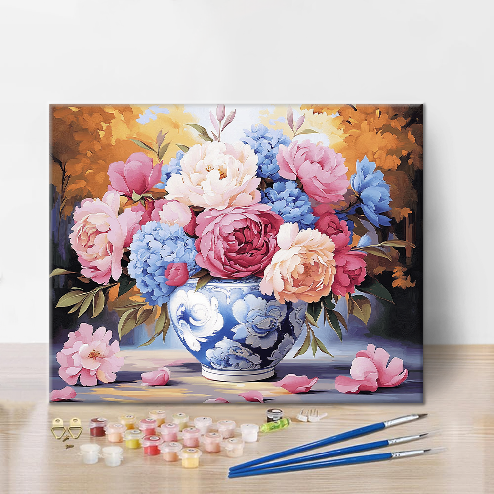 Jarrón de peonías – Pintar por números