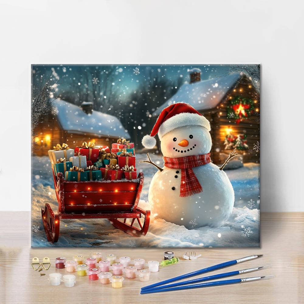 Sneeuwpop en kerstcadeautjes – schilderen op nummer