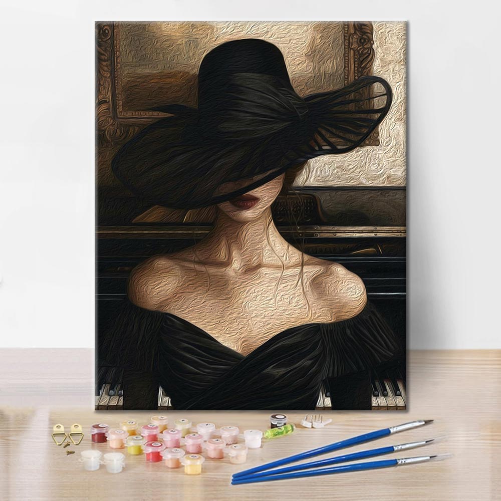 Vrouw aan de piano – schilderen op nummer