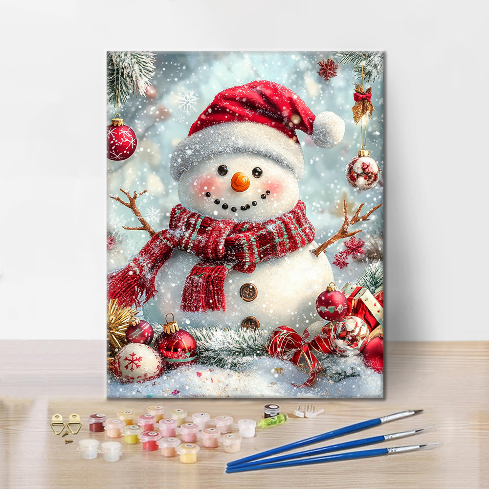 Besneeuwde kerstfiguur – schilderen op nummer