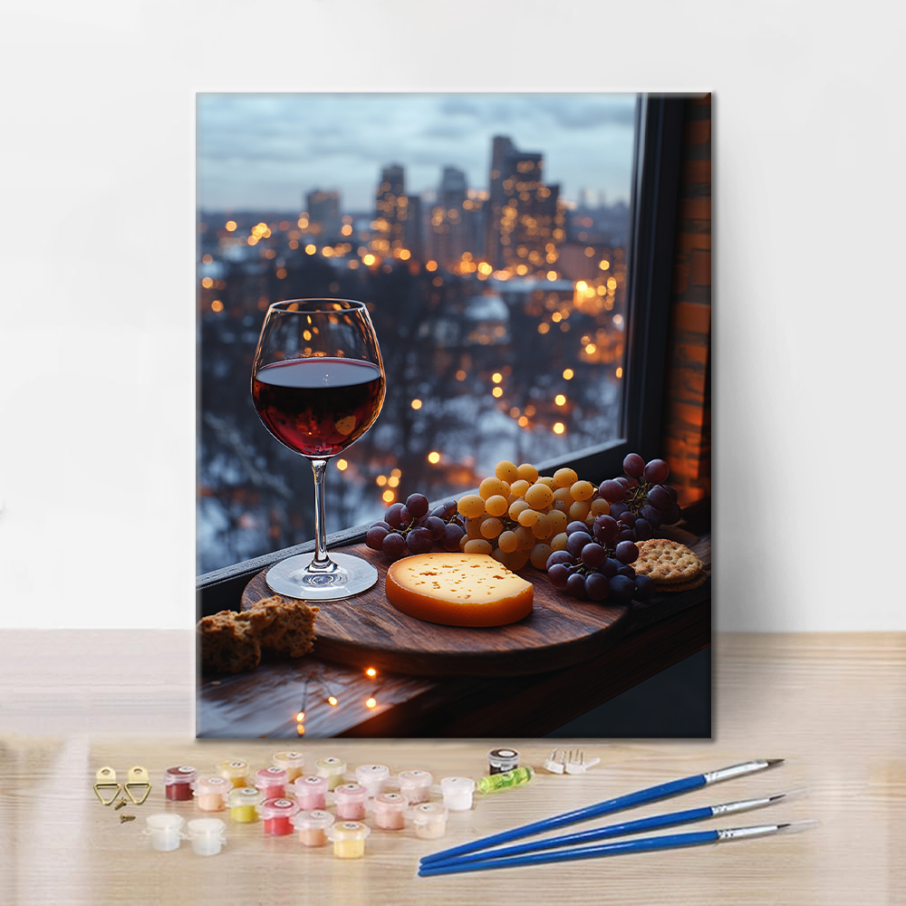 Vino, queso y luces de la ciudad: pintar por números