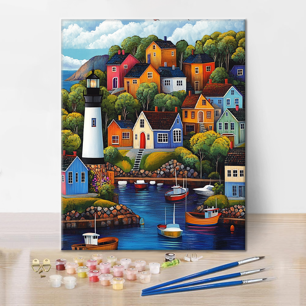 Pueblo colorido – pintar por números