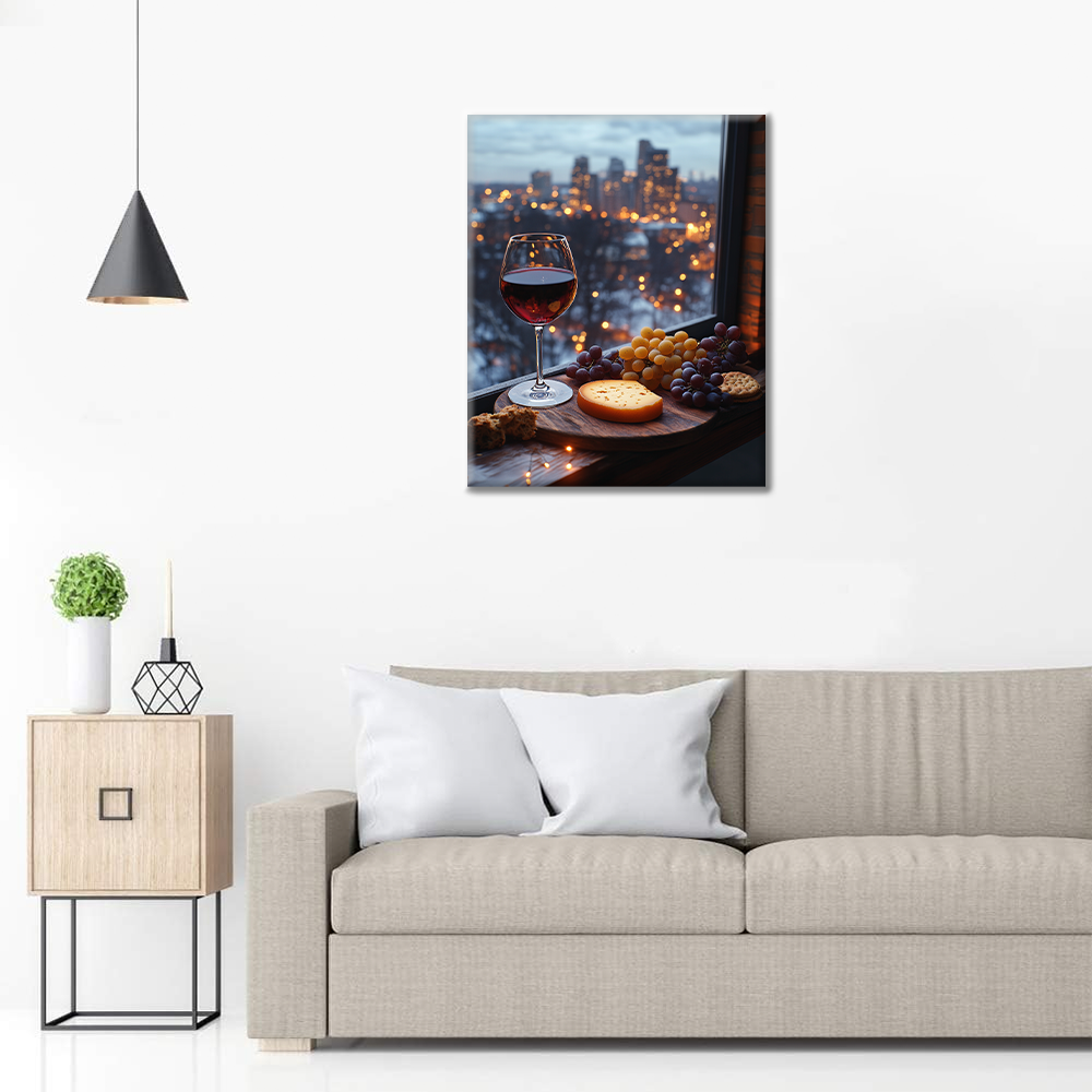 Vino, queso y luces de la ciudad: pintar por números