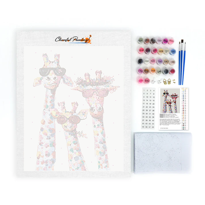 Familia de jirafas abstracta y colorida – Pintura por números