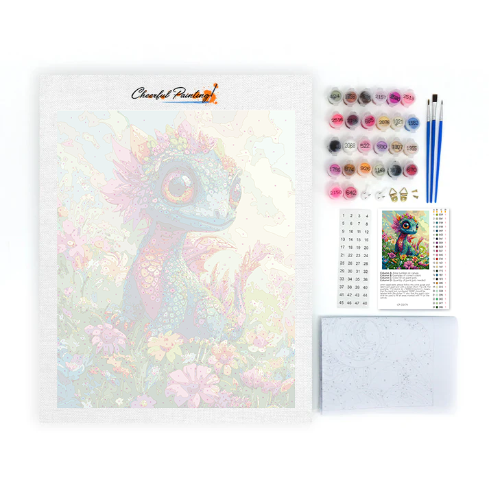 Encantador dragón arcoíris floreciente - Pintura por números