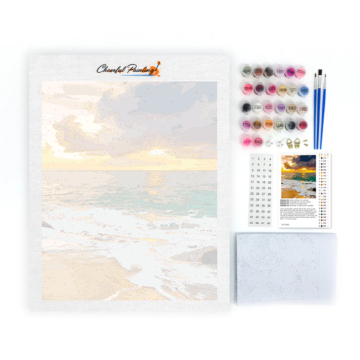 Colorida playa Atardecer Naturaleza - Pintura por números