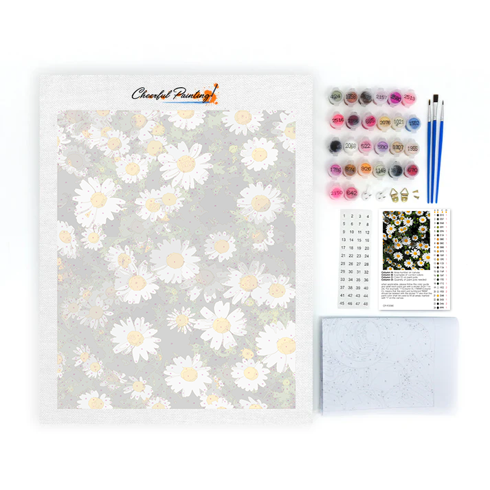 Gänseblümchen-Cluster-Natur-Wandbild – Malen nach Zahlen