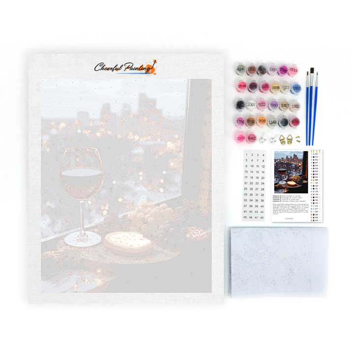 Vino, queso y luces de la ciudad: pintar por números
