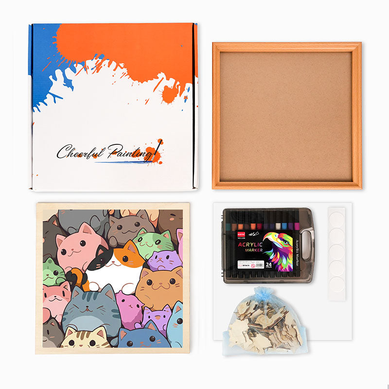 Runde kleine Kätzchen – Ausmalpuzzle aus Holz