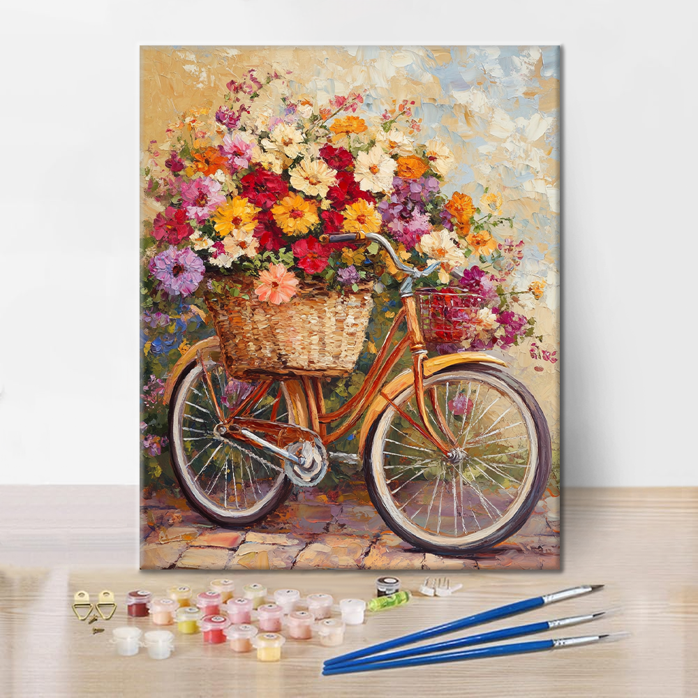 Blumen und Fahrräder - Malen nach Zahlen
