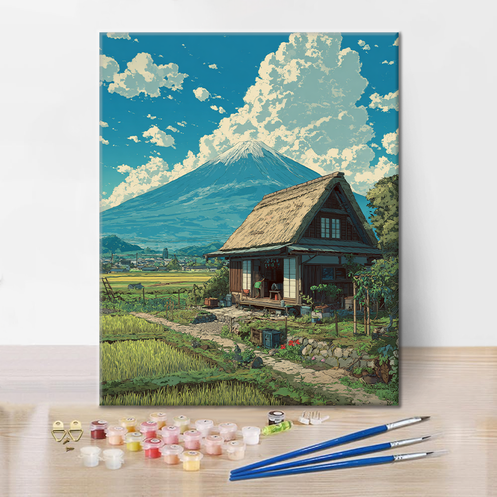 Die Hütte unter dem Fuji - Malen nach Zahlen