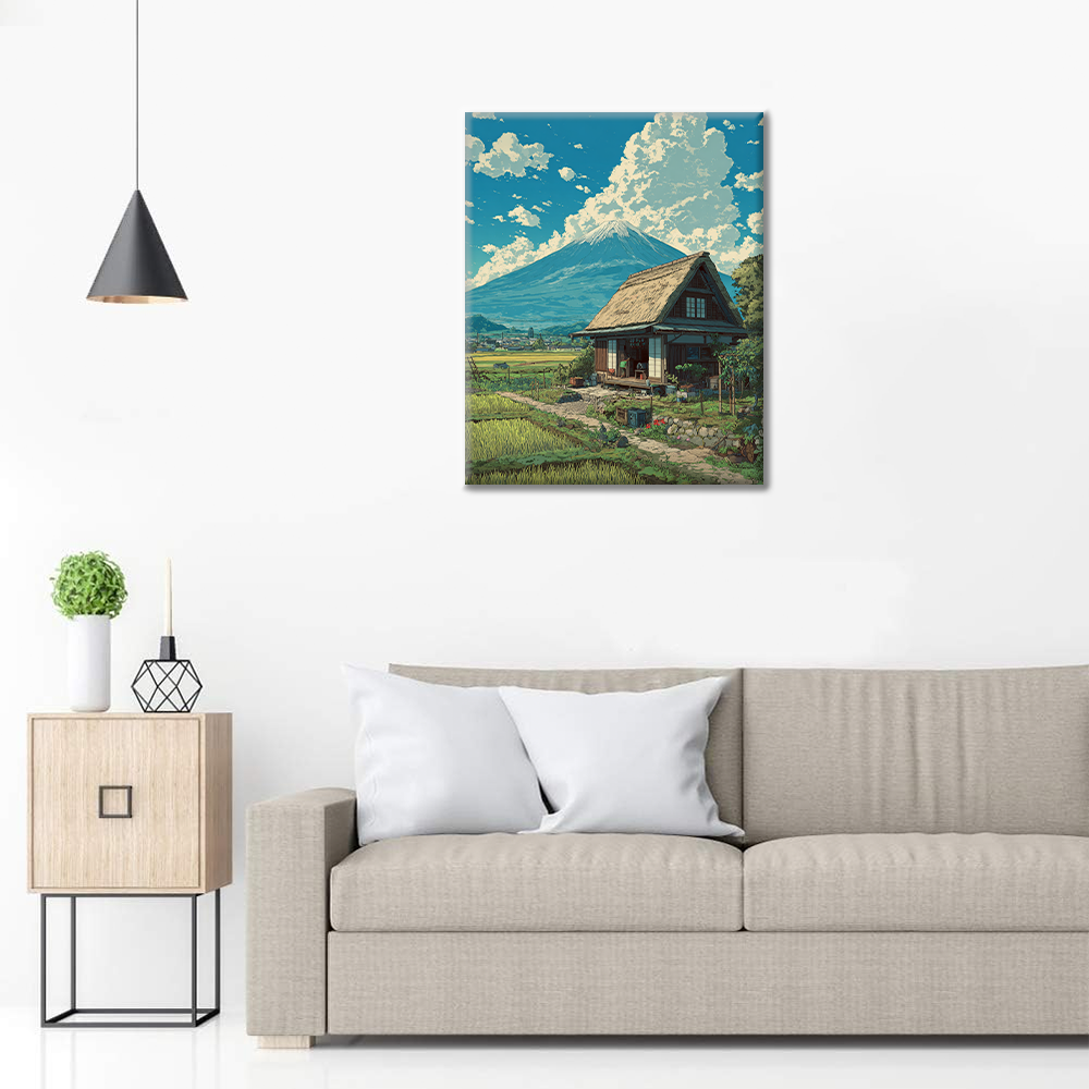 Die Hütte unter dem Fuji - Malen nach Zahlen