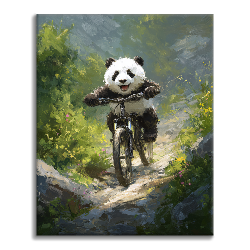mountainbike malen Panda auf dem Mountainbike