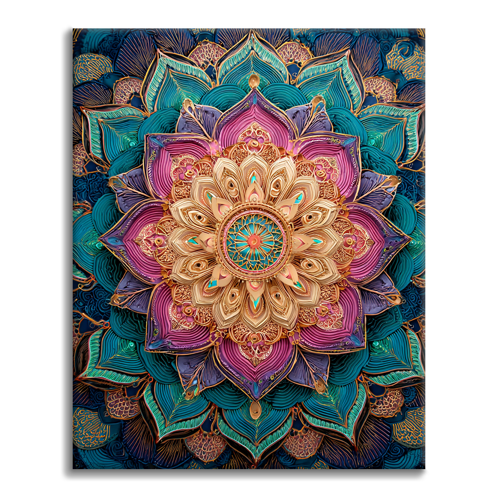 Regenbogen-Blumen-Mandala - Malen nach Zahlen