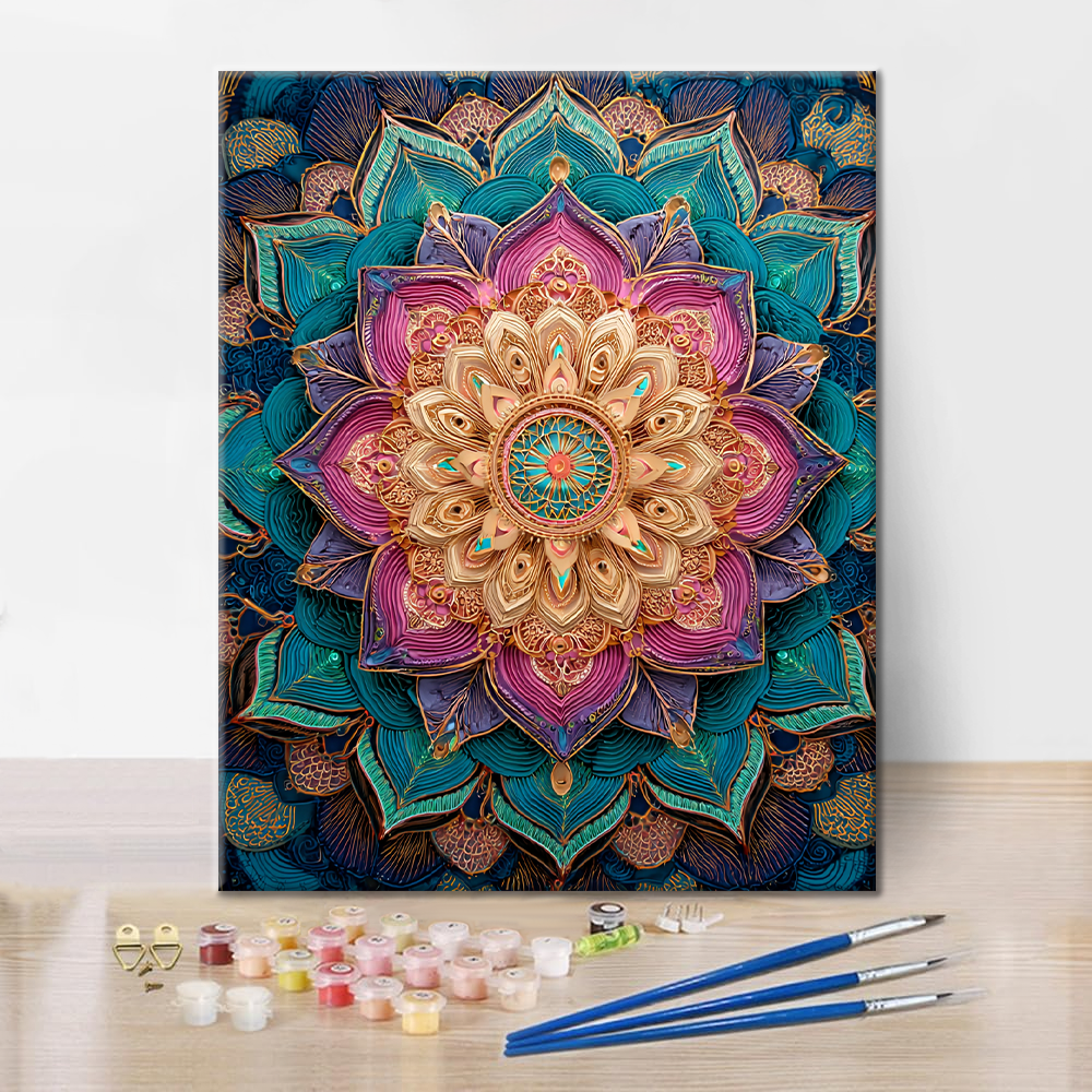 Regenbogen-Blumen-Mandala - Malen nach Zahlen