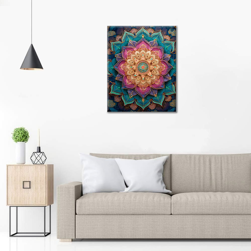 Regenbogen-Blumen-Mandala - Malen nach Zahlen