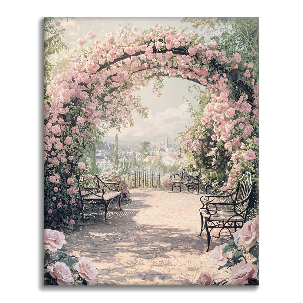 Romantischer französischer Rosengarten - Malen nach Zahlen