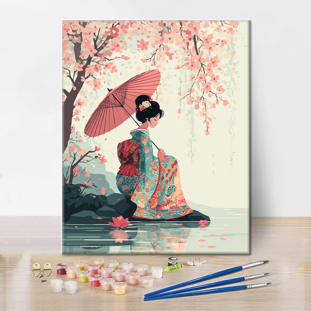 Sakura-Regenschirm - Malen nach Zahlen