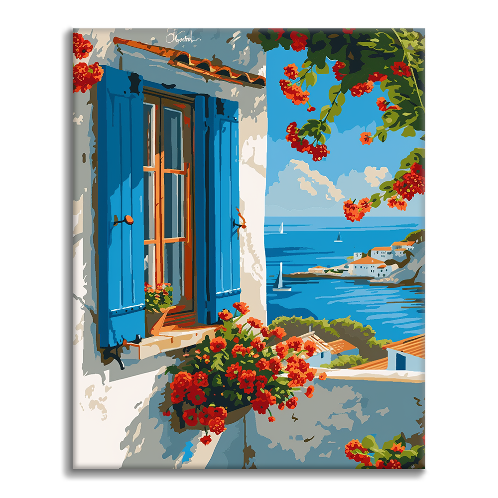 Blue Window Seaside - Malen nach Zahlen