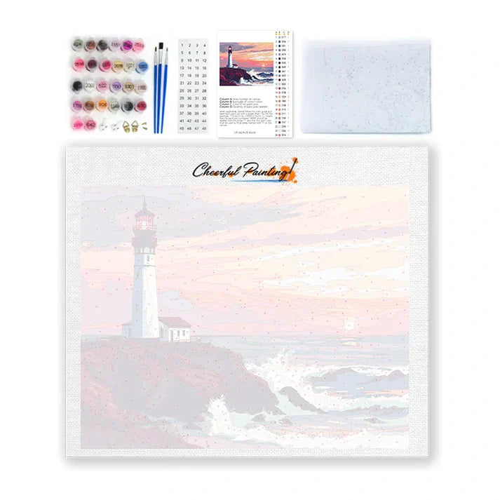 Leuchtturm bei Sonnenuntergang - Malen nach Zahlen