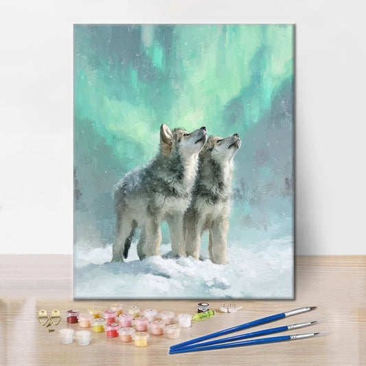 Wölfe der Aurora - Malen nach Zahlen