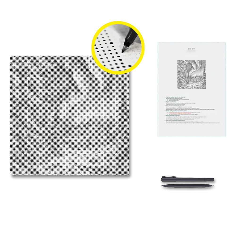 Weihnachtshütte unter Nordlichtern - Punktmalerei Set
