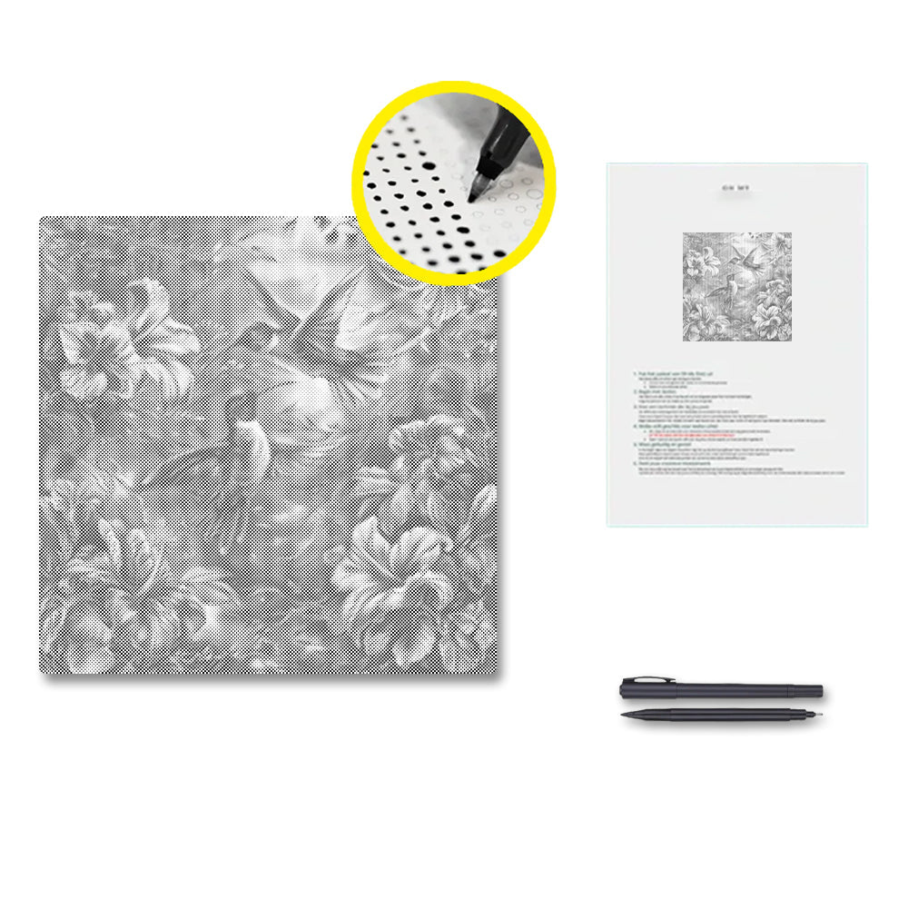 Kolibri auf bunten Blumen - Punktmalerei Set