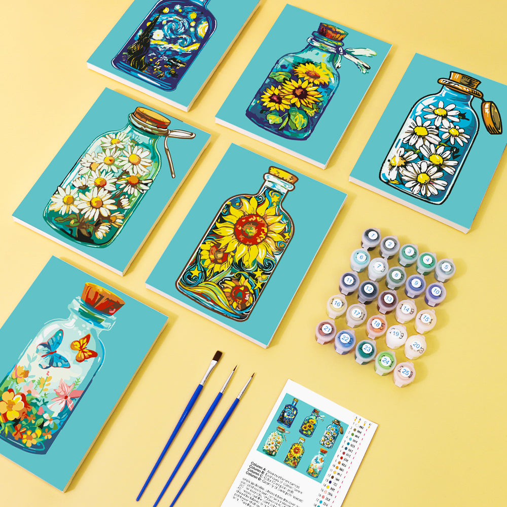 Fles en bloemen – schilderen op nummer