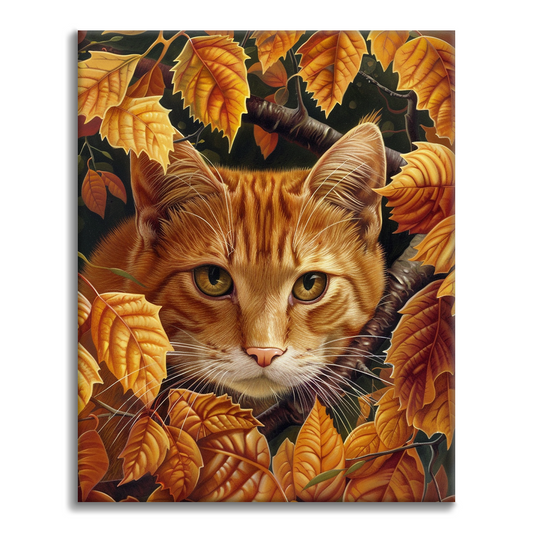 Hojas y gato – Pintar por números