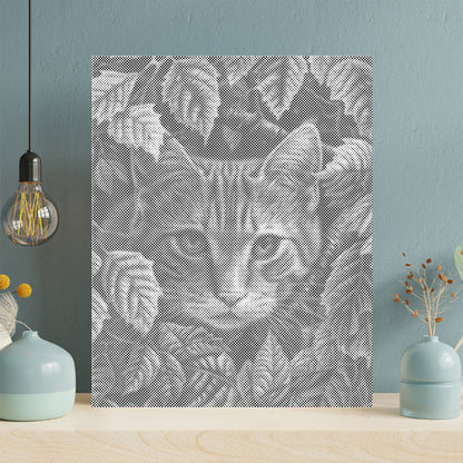 Blätter und Katze – Punktmalerei