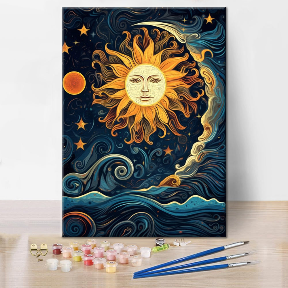 El sol y la luna bailan juntos – pintar por números