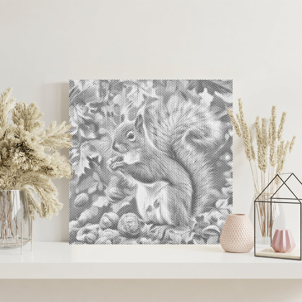 Eichhörnchen im Herbstlaub – Punktmalerei