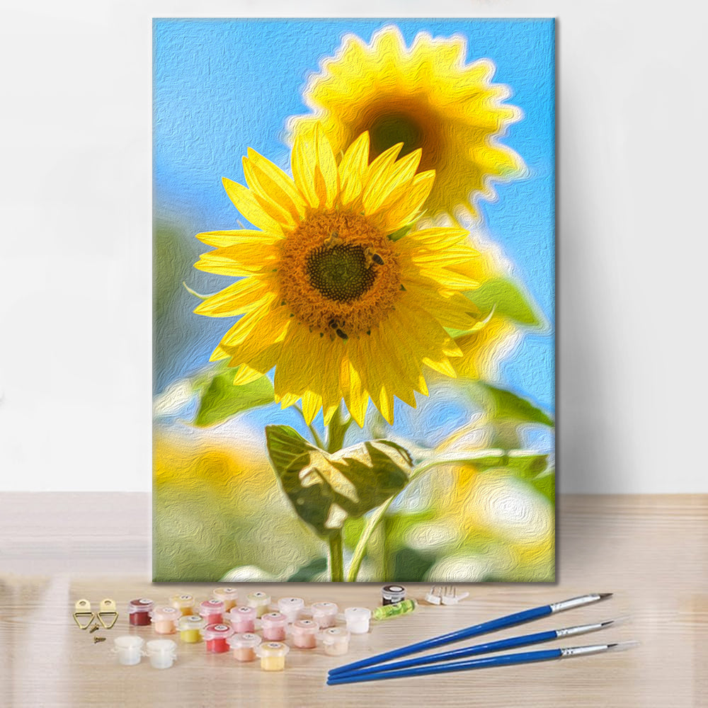 Een gele zonnebloem – schilderen op nummer