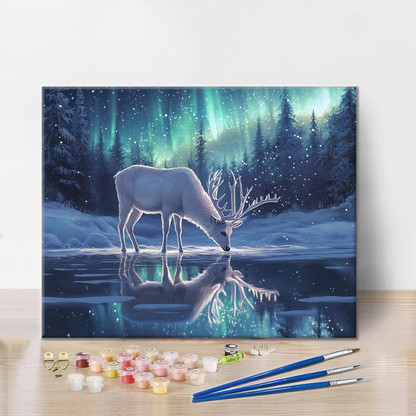 Ciervos en la aurora boreal – Pintar por números