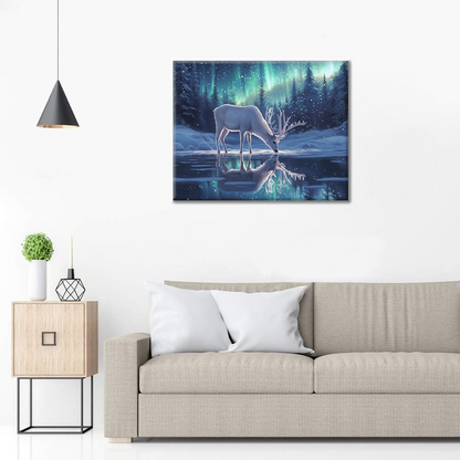 Ciervos en la aurora boreal – Pintar por números