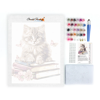 Süße Katzen Clipart mit Büchern - Malen nach Zahlen