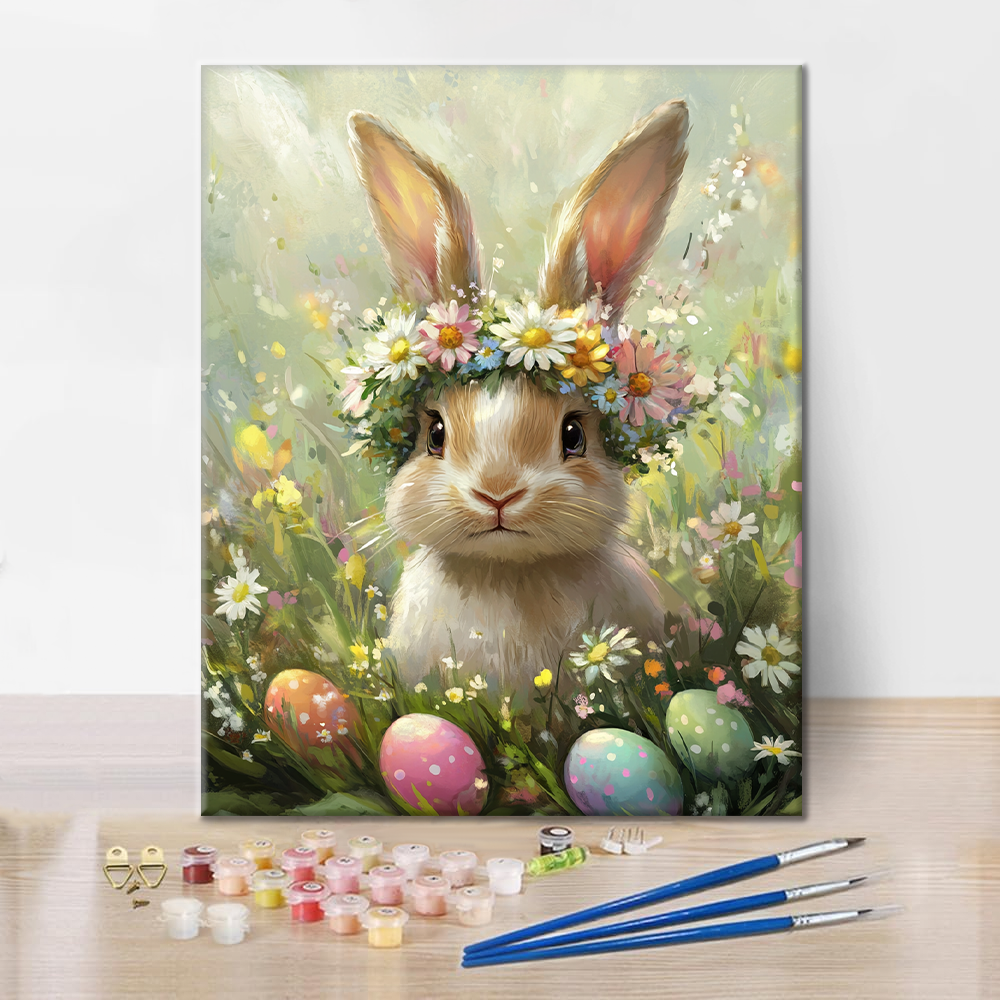 Blumenkranz-Hase - Malen nach Zahlen