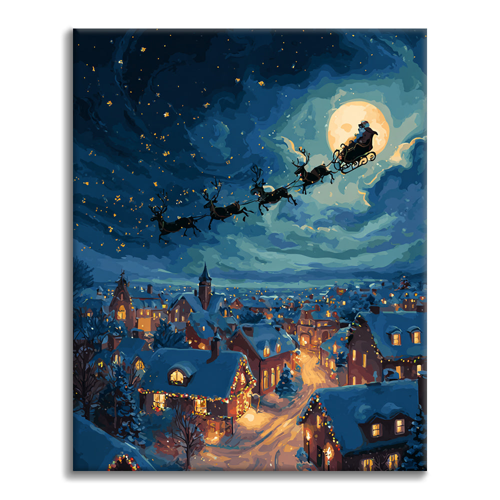 Weihnachtsmann verteilt Geschenke – Malen nach Zahlen