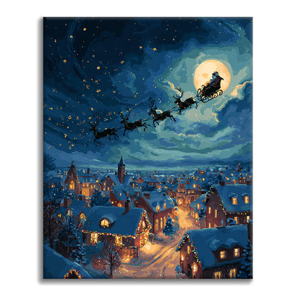 Weihnachtsmann verteilt Geschenke – Malen nach Zahlen