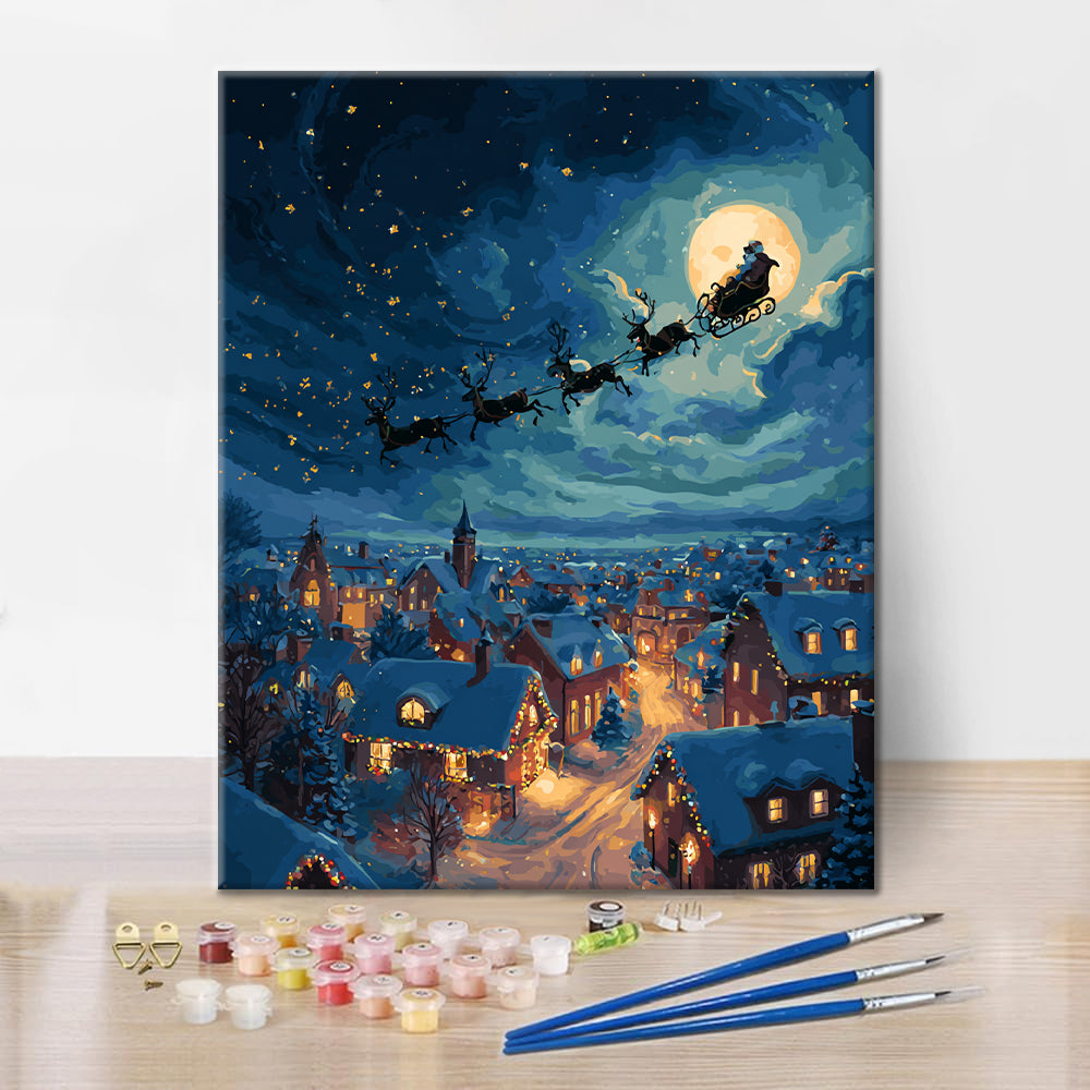 Weihnachtsmann verteilt Geschenke – Malen nach Zahlen