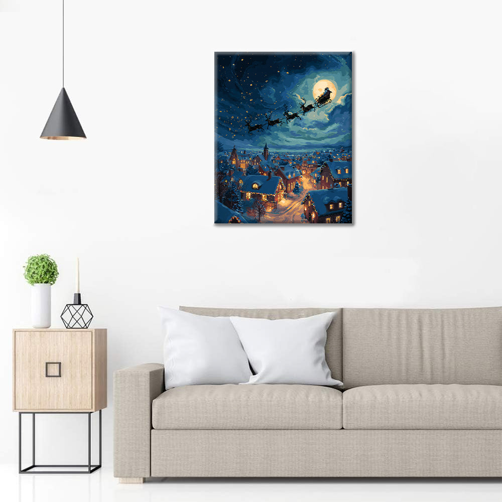 Weihnachtsmann verteilt Geschenke – Malen nach Zahlen