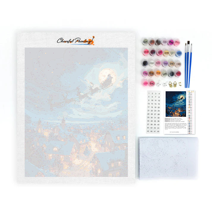 Weihnachtsmann verteilt Geschenke – Malen nach Zahlen