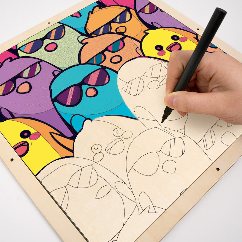 Coole Vögel – Ausmalpuzzle aus Holz