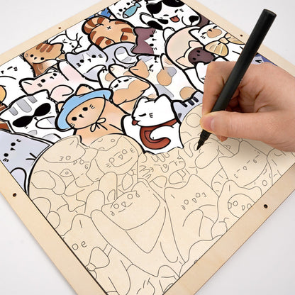 Faule Katzen – Ausmalpuzzle aus Holz