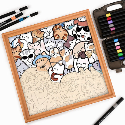 Faule Katzen – Ausmalpuzzle aus Holz