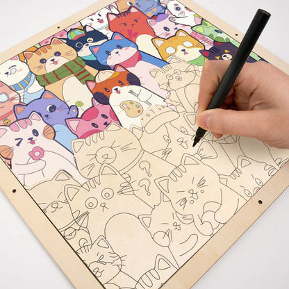 Verspielte Katzen – Ausmalpuzzle aus Holz