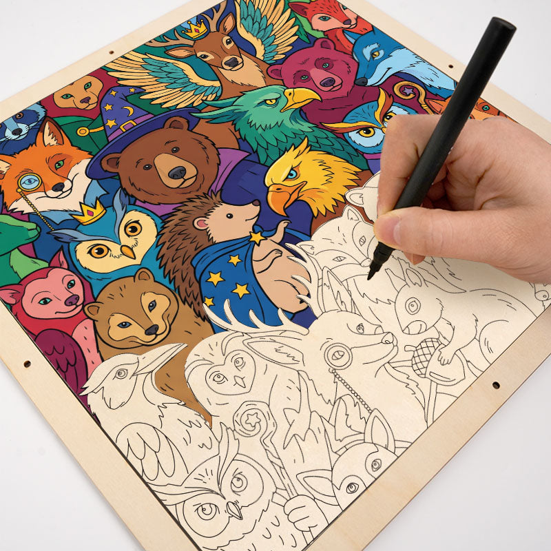 Verzauberte Waldtiere – Ausmalpuzzle aus Holz